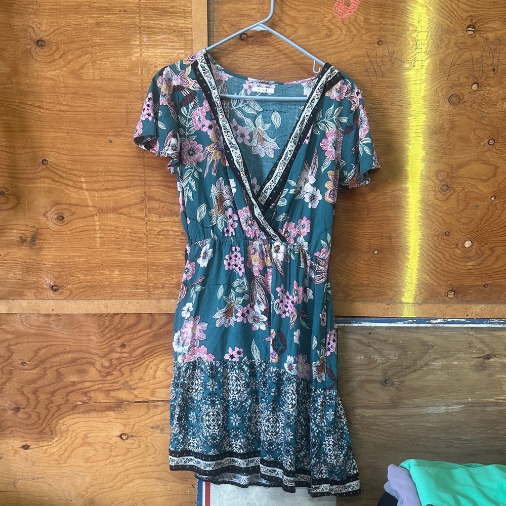 Maurices Teal and Pink Floral Mini Dress